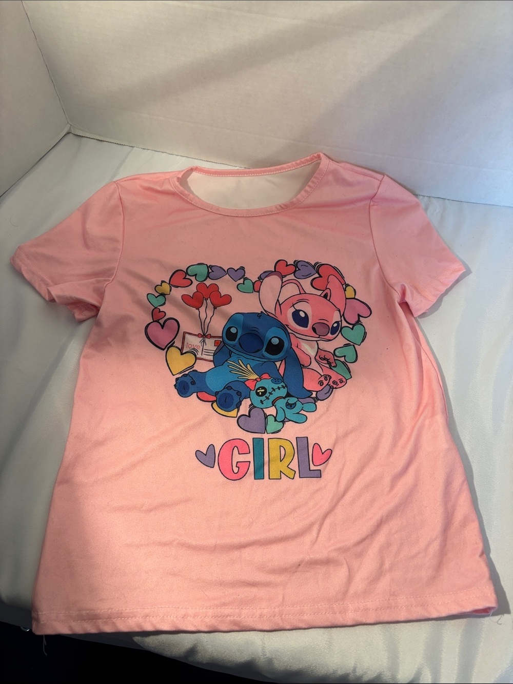 Source Unknown Pink Lilo & Stitch Heart Graphic Tee